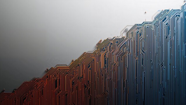 Abstract Circuit Board Pattern with Blue and Orange Gradient Design