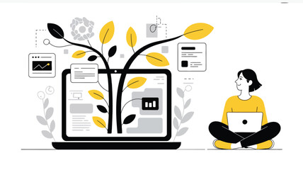 Minimalist illustration of a person sitting comfortably simple design with clean lines and vibrant colors