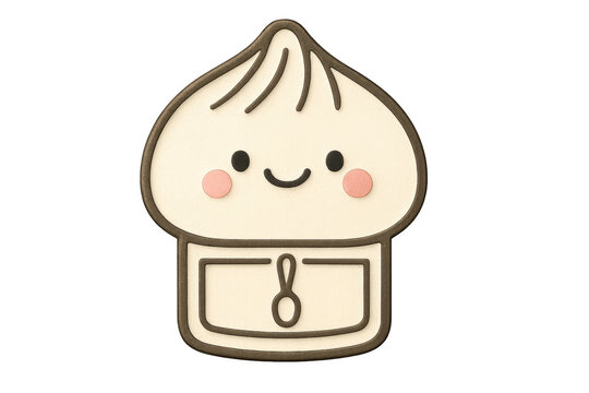 Cute bao dumpling character smiling on transparent background