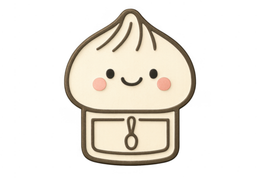 Cute bao dumpling character smiling on transparent background - Powered by Adobe