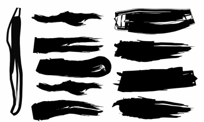 Abstract Black Ink Brush Strokes Collection. Grunge Vector Texture Set