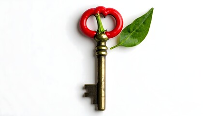 Red pepper key modern conceptual artwork on white background high resolution picture