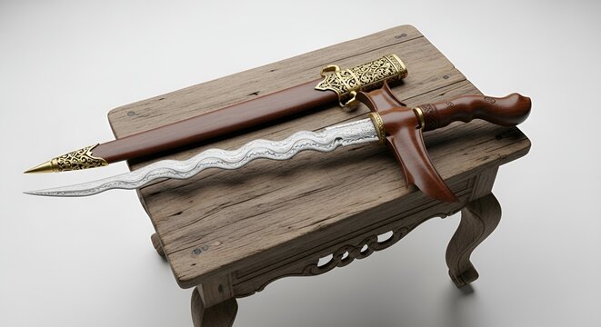 Handcrafted Kris on Wooden Table
