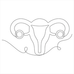 Continuous one line drawing of woman uterus ovary and female reproductive system in simple linear style  for logo and web banner