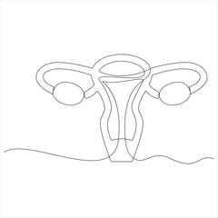 Continuous one line drawing of woman uterus ovary and female reproductive system in simple linear style  for logo and web banner