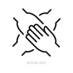 Mutual help line icon. Human hands, palms symbol. Teamwork, cohesion, partnership, support, help, success concept. Black sign. Isolated on a white background. Editable stroke. Vector illustration.