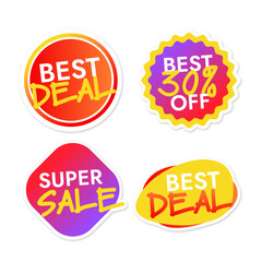 Set of flat stickers super offers super discounts in different gradient colors