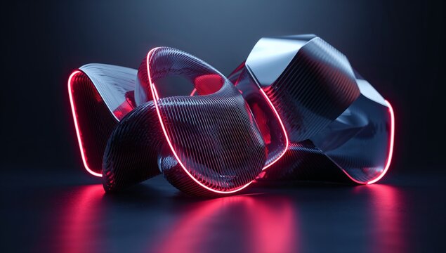Abstract shapes with neon light on dark background for modern design