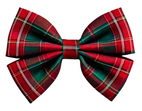Red and green tartan plaid bow tie accessory, isolated on a transparent background - Powered by Adobe
