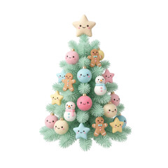 Cute pastel christmas tree decorated with smiling ornaments