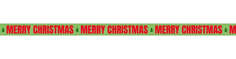 Christmas Inspired Caution Tape with Bold Red “Merry Christmas” Text – Festive Holiday Banner with Christmas Tree Icons on Transparent Background