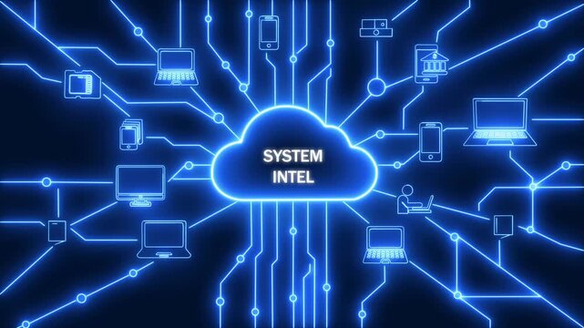 Strategy Network Connection Digital Marketing Concept. Cloud SYSTEM INTEL security ensuring data protection and seamless connectivity in a modern digital network infrastructure