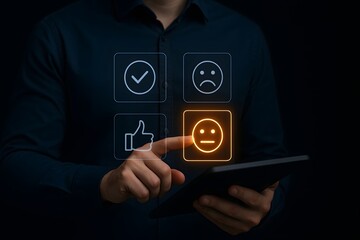 Neutral rating and average review choice on tablet screen interface