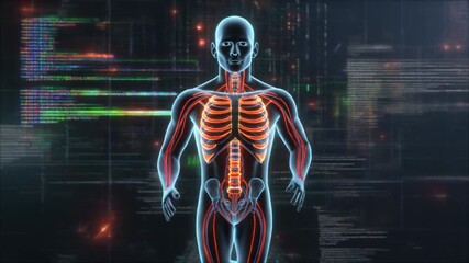 Holographic Running Man Anatomy Scan Digital X-Ray Rib Cage Spine - Powered by Adobe
