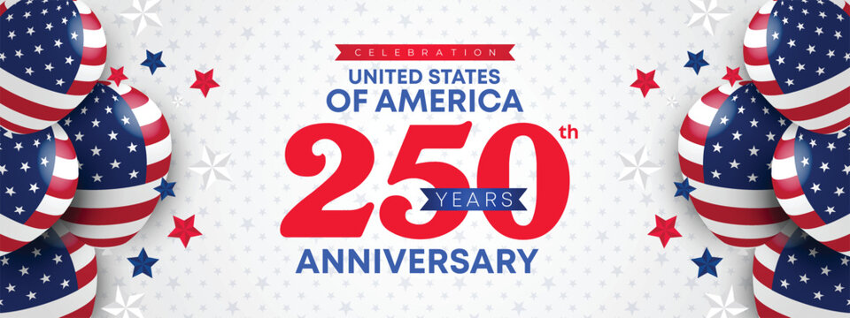 United States 250 years anniversary banner with bold patriotic graphics and festive celebratory style