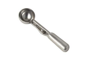 Metal ice cream scoop kitchen utensil on transparent background