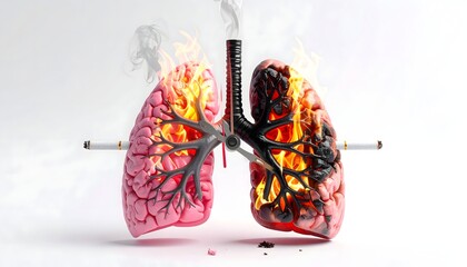 Powerful no smoking campaign artwork with fiery lungs high resolution image