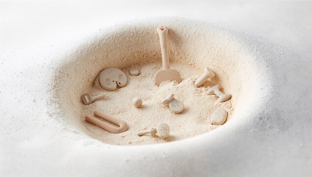Creative Sandbox Scene with Minimalist Toy Elements and Tools
