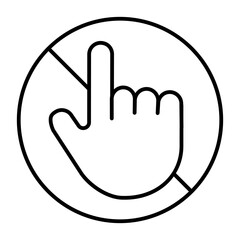 No symbol with hand gesture with index finger thin line icon, prohibited act concept, voting is banned sign on white background, outline style for mobile web design. Vector graphics.