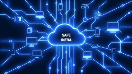 Strategy Network Connection Digital Marketing Concept. Cloud SAFE INFRA security ensuring data protection and seamless connectivity in a modern digital network infrastructure - Powered by Adobe