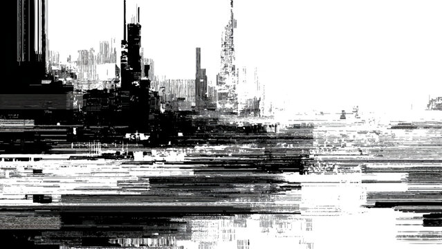 Abstract digital glitch cityscape distortion art, urban skyline illustration isolated on transparent background, Vector, illustration