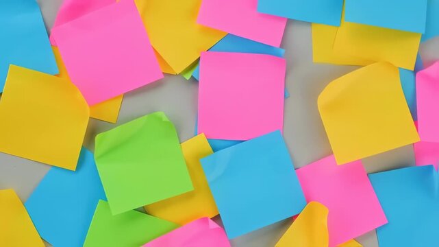 Vibrant Sticky Notes in Dynamic Arrangement: Creative Background for Productivity