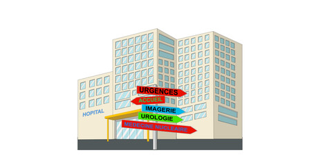 Panneau médical d'orientation devant hopital