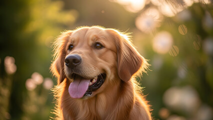Golden Retriever Dog Portrait in Sunny Outdoor Setting