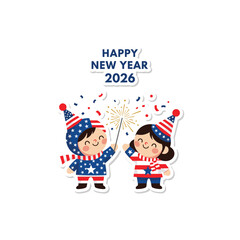 Children celebrate happy new year 2026 with sparklers vector design