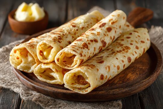 Beige Lefse Rolled on a Plate with Butter - Traditional Norwegian Flatbread for Christmas Celebrations