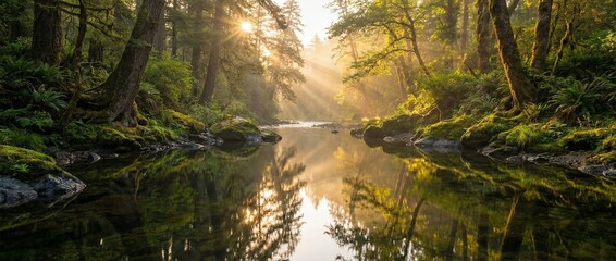 Still crystal lake reflecting mountains and sky, crystal-clear water, pine forest shoreline, hyper-detailed nature, peaceful mood, 8K resolution.