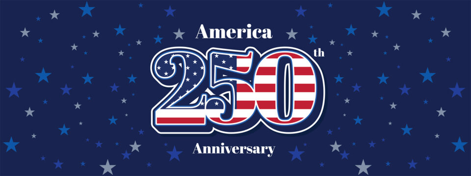 Night sky themed USA 250 anniversary banner with glowing stars and celebratory patriotic layout