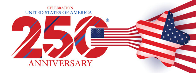 Creative USA 250 anniversary banner with thumbs up symbol and bold patriotic decorations
