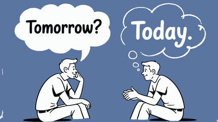 Two cheerful cartoon characters interacting on a vibrant sapphire blue background perfect for playful designs