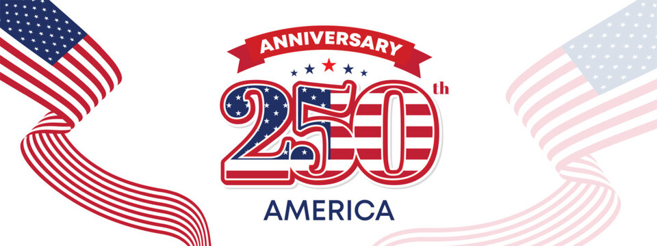 Elegant USA 250 anniversary banner with waving flag and classic celebratory composition