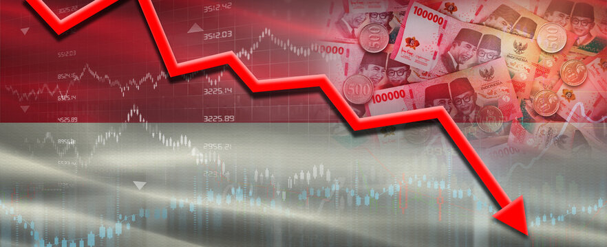 Indonesia Financial Crisis on Economic Graph. Financial Fall Indonesian on Economy Market
