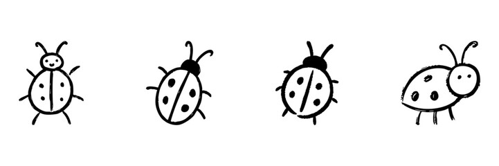 Fototapeta premium Ladybug Line Icon Set In Doodle Style. Insect Illustration And Nature Symbolism Outline Sketch Collection. Hand Drawn Isolated Vector Illustration