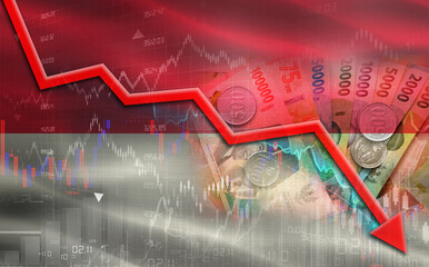 Indonesia financial fall on economy market. Indonesian financial crisis on economic graph