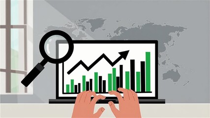 animated illustration of a Data analysis presentation on laptop