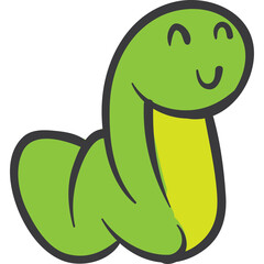 Cute Green Cartoon Worm Character with Yellow Belly and Happy Expression on Transparent Background