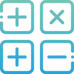Four Calculator Buttons Icons Featuring Plus Minus Multiplication and Division Symbols in Gradient Teal Blue and Green Colors on Transparent Background
