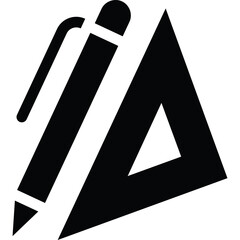 Black Ink Pen and Triangle Ruler Icon on Transparent Background Representing Drafting and...