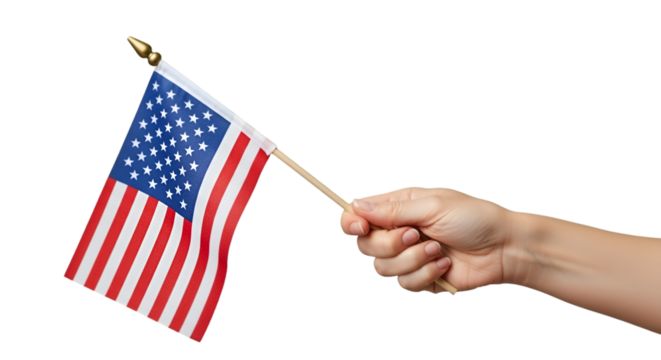 Hand Holding Small American Flag Black Background usa flag