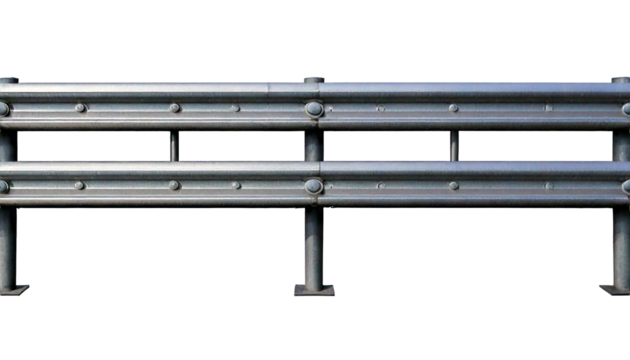  Stainless steel highway guardrail isolated on white background PNG