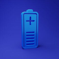 Blue Battery charge level indicator icon isolated on blue background. Minimalism concept. 3D render illustration