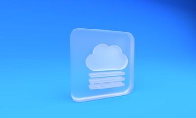 Frosted glass Fog and cloud icon isolated on blue background. Square frosted glass button. 3D render illustration