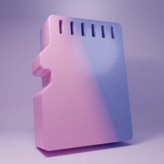 Purple Micro SD memory card icon isolated on purple background. Minimalism concept. 3D render illustration