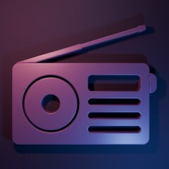 Purple Radio with antenna icon isolated on purple-blue background. Minimalism concept. 3D render illustration