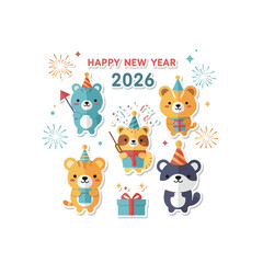 Happy new year 2026 bears animal toy gift confetti celebration