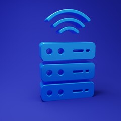 Blue Smart Server, Data, Web Hosting icon isolated on blue background. Internet of things concept with wireless connection. Minimalism concept. 3D render illustration
